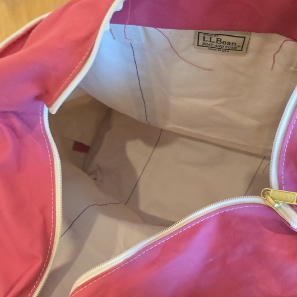 L.L. Bean Pink and Cream Tote Bag, Customized, Distressed, XL, GUC, Zipper - Picture 7 of 8